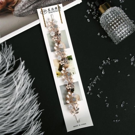 Hair accessory "Malvi" flowers and droplets, 21 cm, gold-1