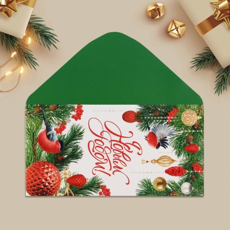 Money envelope "Happy New Year!", Bullfinchi, 16.5 x 8 cm, New Year-5