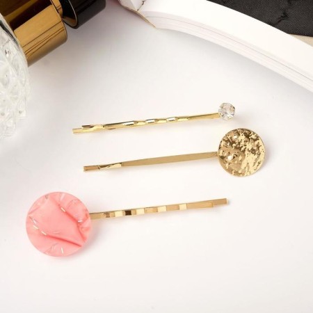 Invisibility for hair "Liberty" (set 3 pcs) 6 cm and 5 cm, stone circles, golden pink