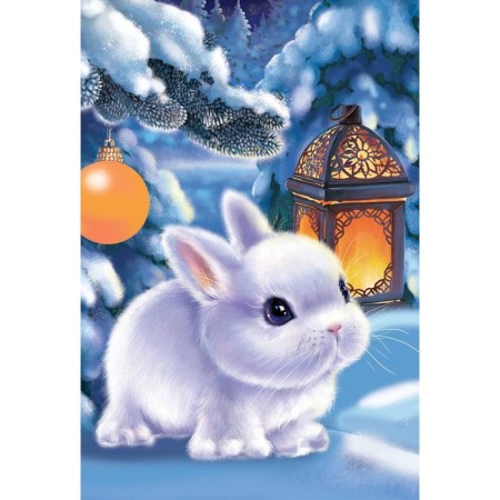 New Year's picture on numbers on canvas with the subframe "New Year! Rabbit with a flashlight ", 20 × 30 cm-1