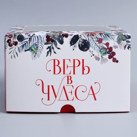 Folding box for 4 cupcakes with the window "Believe in miracles", 16 x 16 x 10 cm, New Year-3