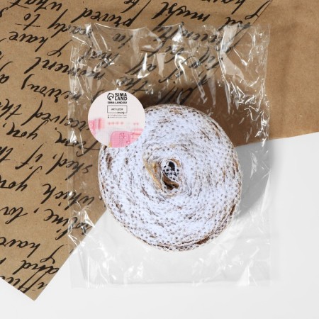 Ribbon from jute "Lace", 37 mm, 4.5 ± 0.5 m, white color-1