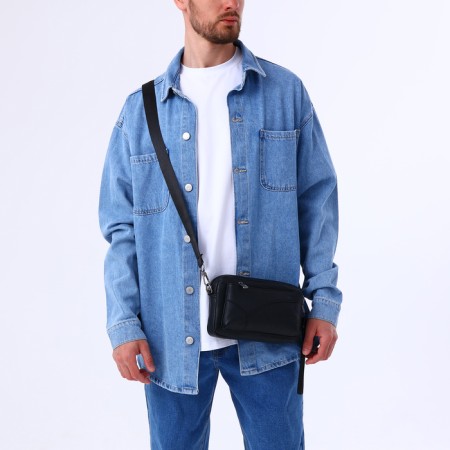 Male bag over the shoulder, artificial leather, black color-5