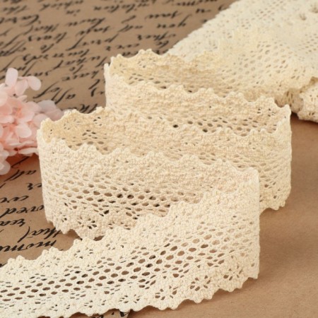 Knitted lace, 45 mm × 10 ± 1 m, beige color