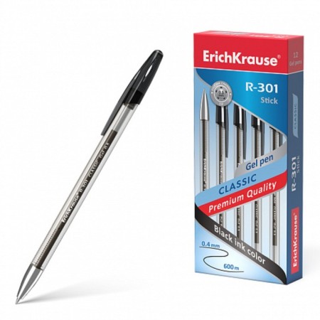 Gel pen Erichkrause, R-301 Classic Gel Stick, node 0.5mm, black ink, letter line 600 meters