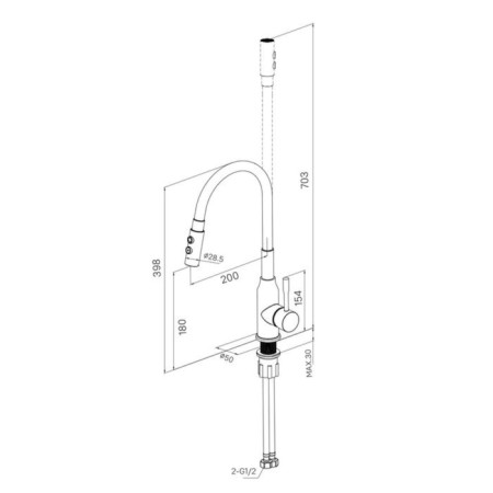 MILARDO MEAL M01SB2FM05 kitchen mixer, pouring 200mm, flexible spout and shower nozzle, chrome 101-4