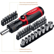 Set of Zubre25161-H31, a reverse-red screwdriver with nozzles of 31 pcs.