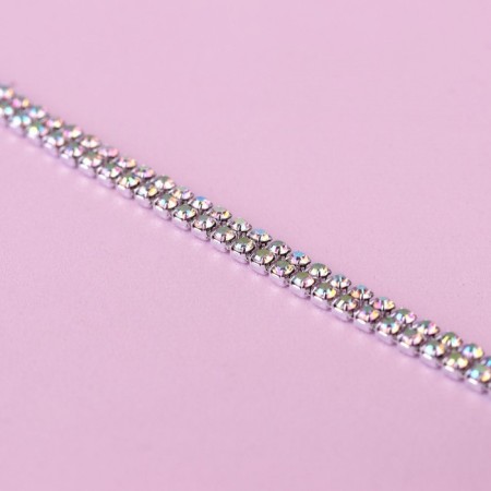 Chain with rhinestones, with holography, 2 rows, metal, glass, 4 mm, 4.5 ± 0.5 m, silver color-1