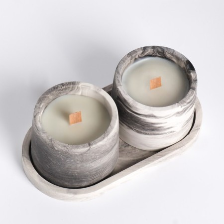Candle in concrete on the stand "Loft", soy wax, wooden wick, black and white-1