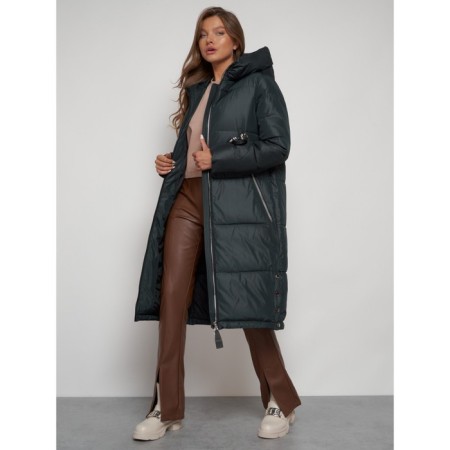 Coat insulated winter female, size 44, dark green color-8