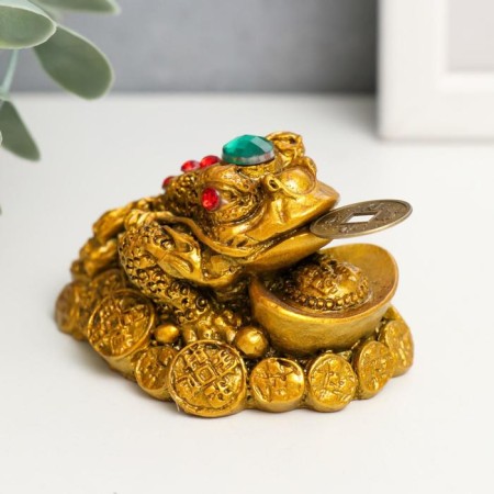 NECKE Bronze "Toad on coins with a bowl" 7 x 6 x 5 cm-1