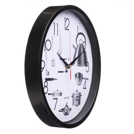 Watching clock, series: kitchen, "kitchen appliances", smooth move, D-30 cm, black-1