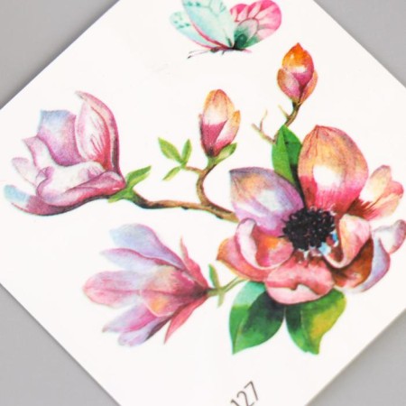 Tattoo on the body color "Blooming rosehip with a butterfly" 6x6 cm-1