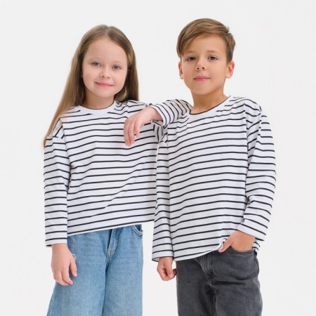 Longsliv children in strip KAFTAN, size 34 (122-128 cm), white/black color