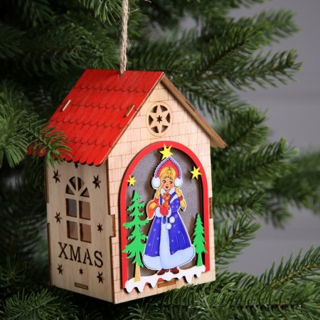 Christmas tree toy "House with the Snow Maiden", from batteries, glow warm white-1