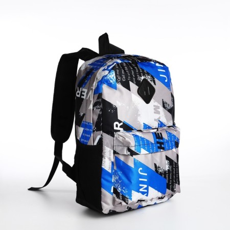 School backpack from textiles on lightning, 3 pockets, blue color-2
