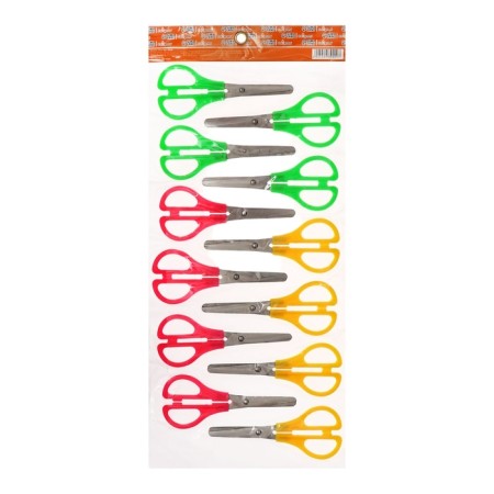 Chancellery scissors 13 cm, plastic handles, rounded ends with a ruler, MIX case-10