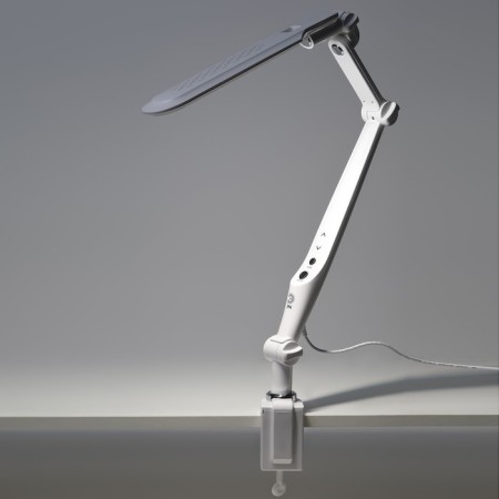 NLED-496-12W-W desktop lamp on a white clamp
