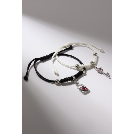 Bracelets "Demetrons" key with a lock, black and white color, 7 cm-2