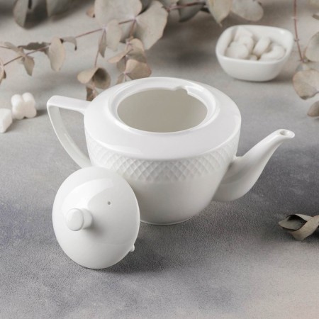 Teapot Porcelain Hollow Wilmax "Julia Vysotskaya", 900 ml, white color-4