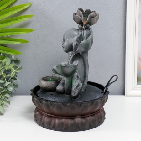 The desktop fountain from the network, the backlight "Little Buddha with the lotus" gray 29x20x20 cm-3