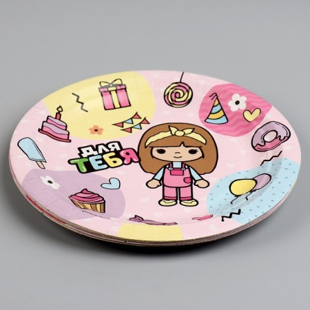 Disposable paper plate "For you", girl, 18 cm-3