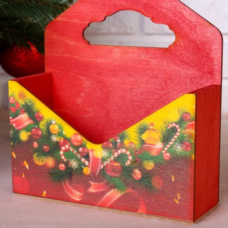 Wooden Kashpo "envelope, New Year No. 4", wooden pen, red, 20.5 × 18 × 6 cm-2