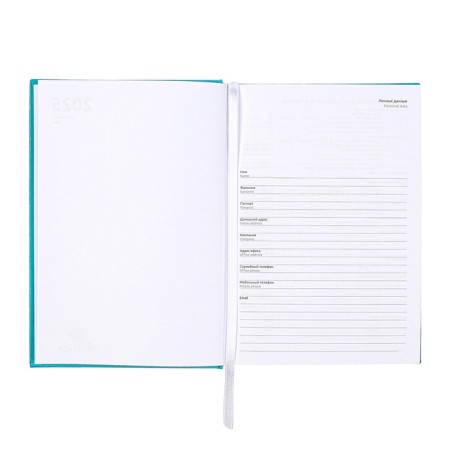 Dated diary 2025, Devente. Flag, A5 168 sheets, Attomex. EVEN, solid cover of boomvinyl with foam rubber, silkography, liesse, block 70 g/m2, turquoise-4