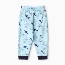 Pants are children, the color is blue/sharks, height 74 cm