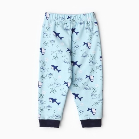 Pants are children, the color is blue/sharks, height 74 cm