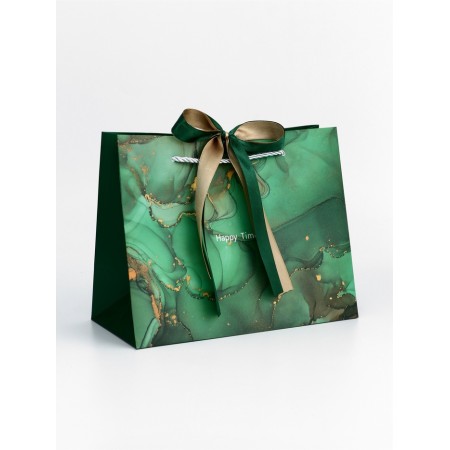 Gift laminated "marble", green with a bow, 25 x 20 x 12 cm-1