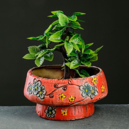 Pot "Branches" red, 13.5*13.5*5.5 cm