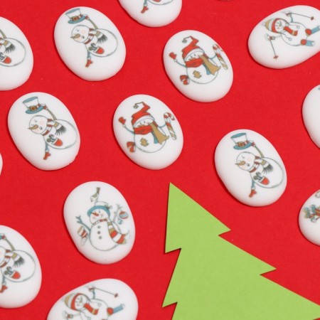 New Year. Sugar medallions Top Decor, "snowmen", 35 x 25 mm, set 63 pcs