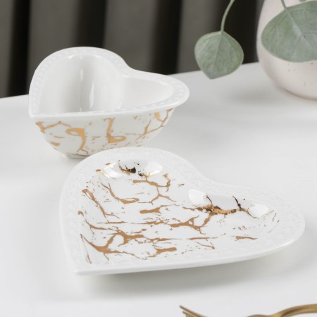 Ceramic dining room "Marbl", 2 items: salad bowl 150 ml, dish 16.5 × 17 × 2 cm, white color-1