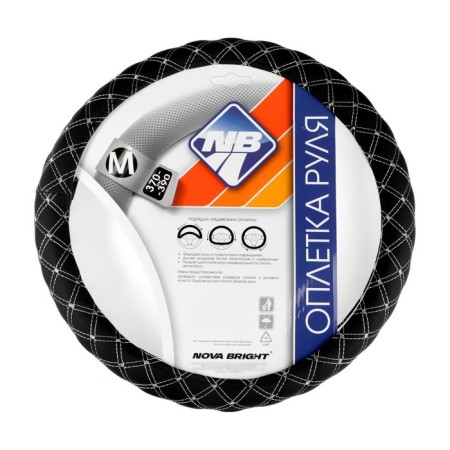 Braid on the steering wheel Nova Bright eco -leather, black, stitching gray rhombus, size M-1