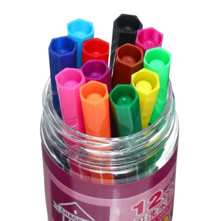 Flomasters 12 colors, in a tube, stripes, pink bear/ pussy-1