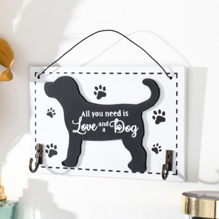 Hooks decorative wood "love and dog" 10.5x0.8x16 cm