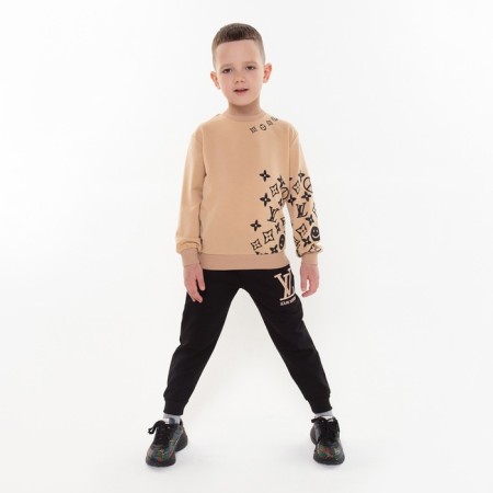 Kit for children (sweatshirt, trousers), beige/black mix, height 152 cm-3