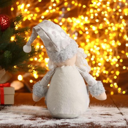 Soft toy "Santa Claus in a hat with circles-long legs" 15x45 cm, silver-white-2