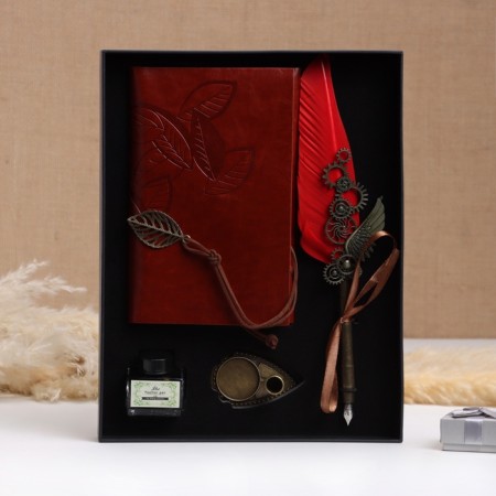 Gift set 4V1 "steampunk": notebook, pier pen red, ink, tips-1