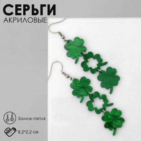 Acryl Earrings "Clover", green color in silver
