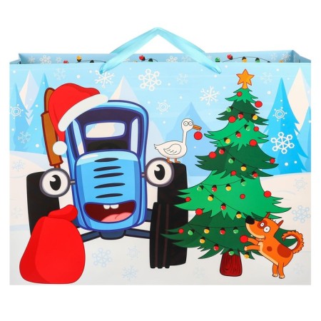New Year. Gift package, 61x40x20 cm, packaging, blue tractor-4