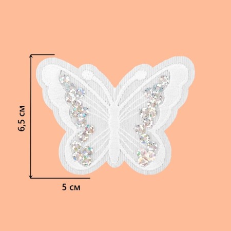 Thermal appliance "butterfly", with sequins, 5 × 6.5 cm, white color-1
