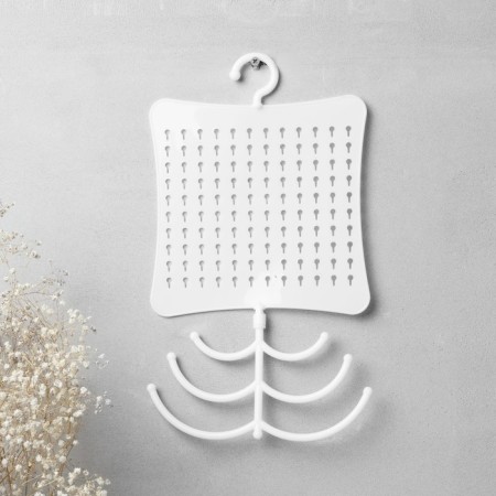 Organizer for jewelry with hook, 60 pairs, 6 hooks, plastic, white color-1