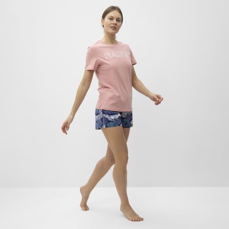 Home female set (T -shirt, shorts), pink color, size 52-1
