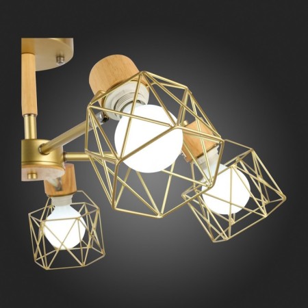 Ceiling EVOLUCE lamp. Sle110402-05. Stelitto. 5x40 watts, E27, 68x68x35 cm, golden color, light wood-13