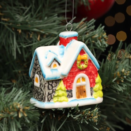 Christmas porcelain toy "House New Year No. 1", fastening loop, 7 cm