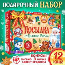 A gift for the New Year for children “Parcel from Grandfather Frost”, a large New Year's gift set of books 12 pcs., Letter to Santa Claus, Advent - Armor, badges