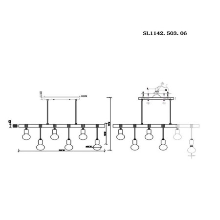Suspended EVOLUCE lamp. SL1142.503.06. Bagetti. 6x60 watts, E27, 85x4x29 cm, white color, light wood-12