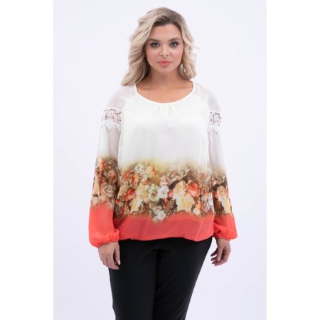 Female blouse, size 52, white color, coral-5
